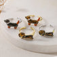 European & American Colorful Drip-Oil Sausage Dog Ring, INS Style Open Copper Ring for Women