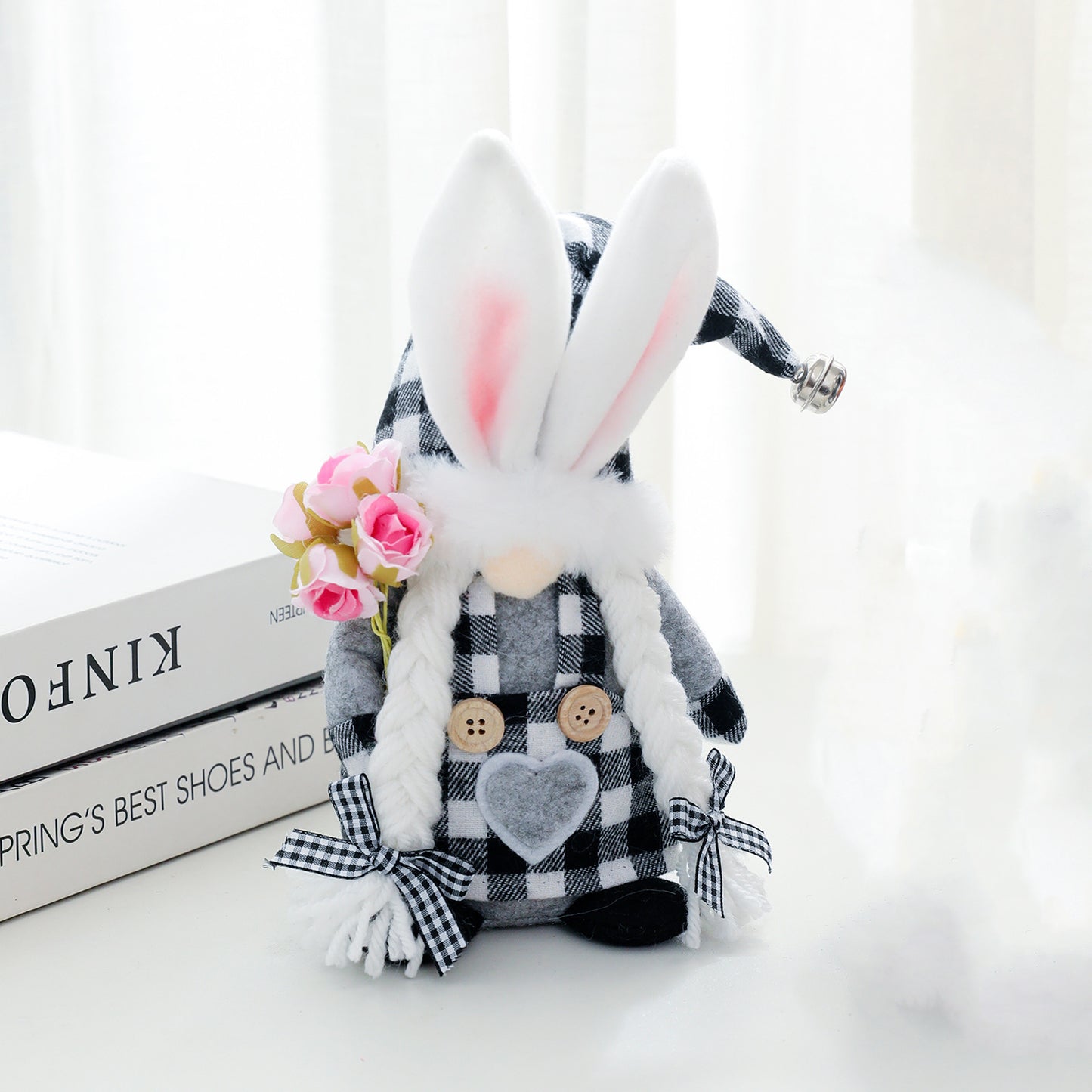 Decorative Plaid Bunny with Radish Doll, Easter Cloth Rabbit Ornament (Male & Children Styles)