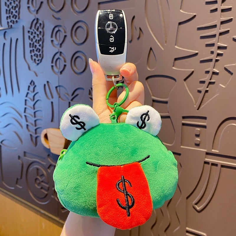 Lucky Charm: Creative Cartoon Plush Money Frog Coin Purse Keychain.