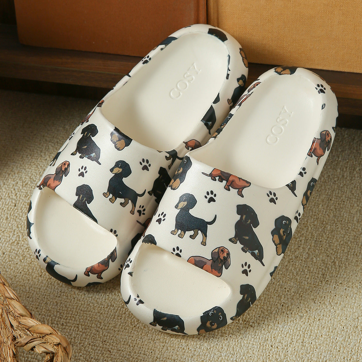 Women’s Sausage Dog Thick-Soled Home Slippers, Cute Cartoon EVA Flip-Flops