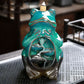 European Charm: Handmade Ceramic Frog Backflow Incense Burner (Kiln-Baked Green).