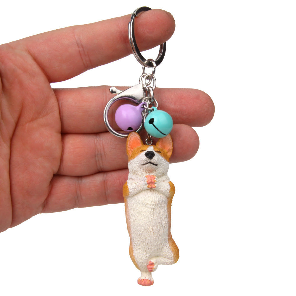 Yoga Dog Independent Corgi Bell Keychain, PVC Resin Climbing Dog Pendant