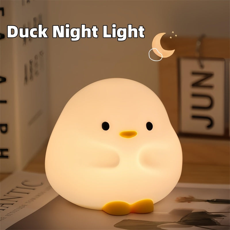 Cute Duck LED Night Lamp – Silicone USB Rechargeable Touch Sensor Light with Timer