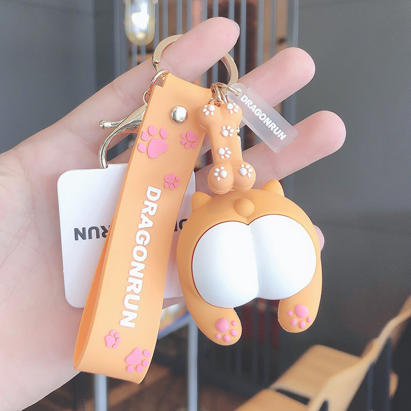 Funny Corgi Dog Doll Keychain, Silicone Pet Butt Key Pendant