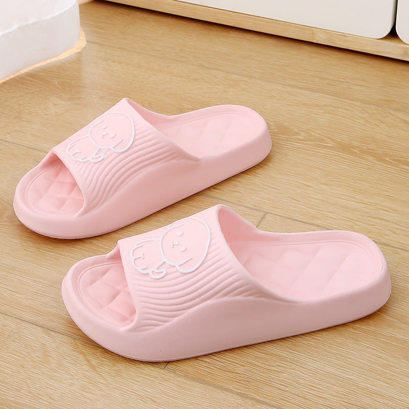 Cute Cartoon Dog Slippers, Summer Solid Color Non-slip Rhombus Bathroom Indoor House Shoes for Men & Women