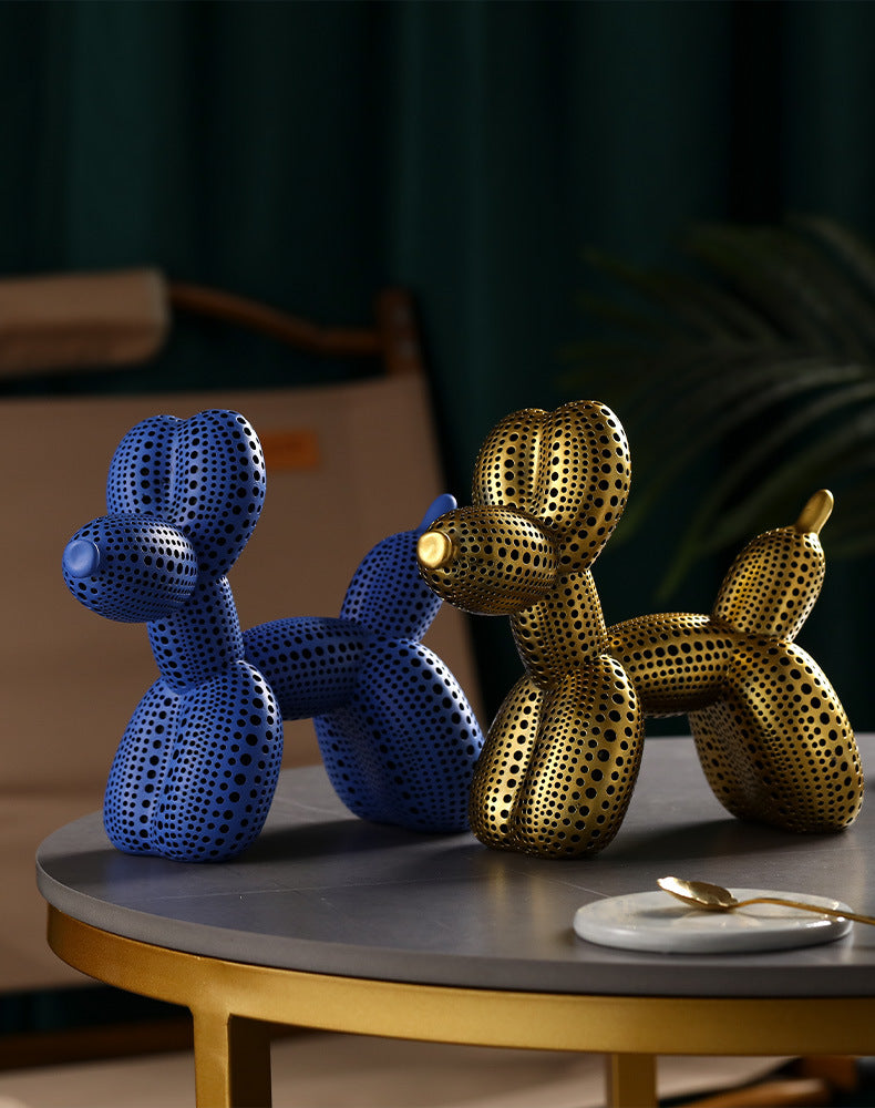 Cute Polka Dot Balloon Dog Ornament, European Modern Resin Home Decoration (18×20×9 cm)
