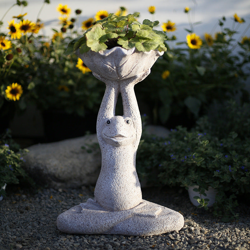 Outdoor Zen: Sitting Yoga Frog Animal Flowerpot / Floor Ornament (Magnesium Oxide).