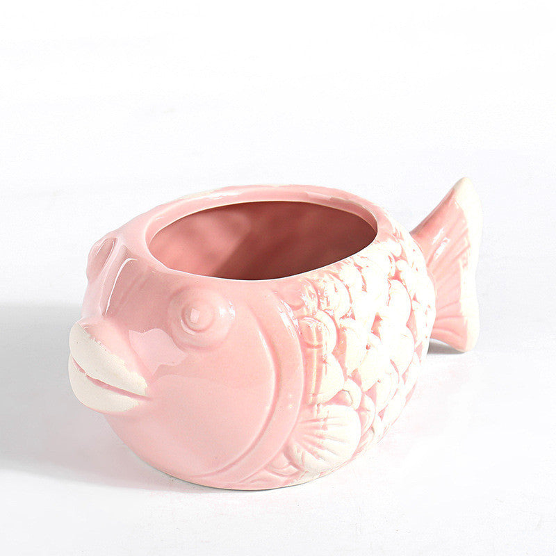 White Ceramic Animal Ornament with Tray, Dog, Cat & Hippo Decorative Planter (Small)