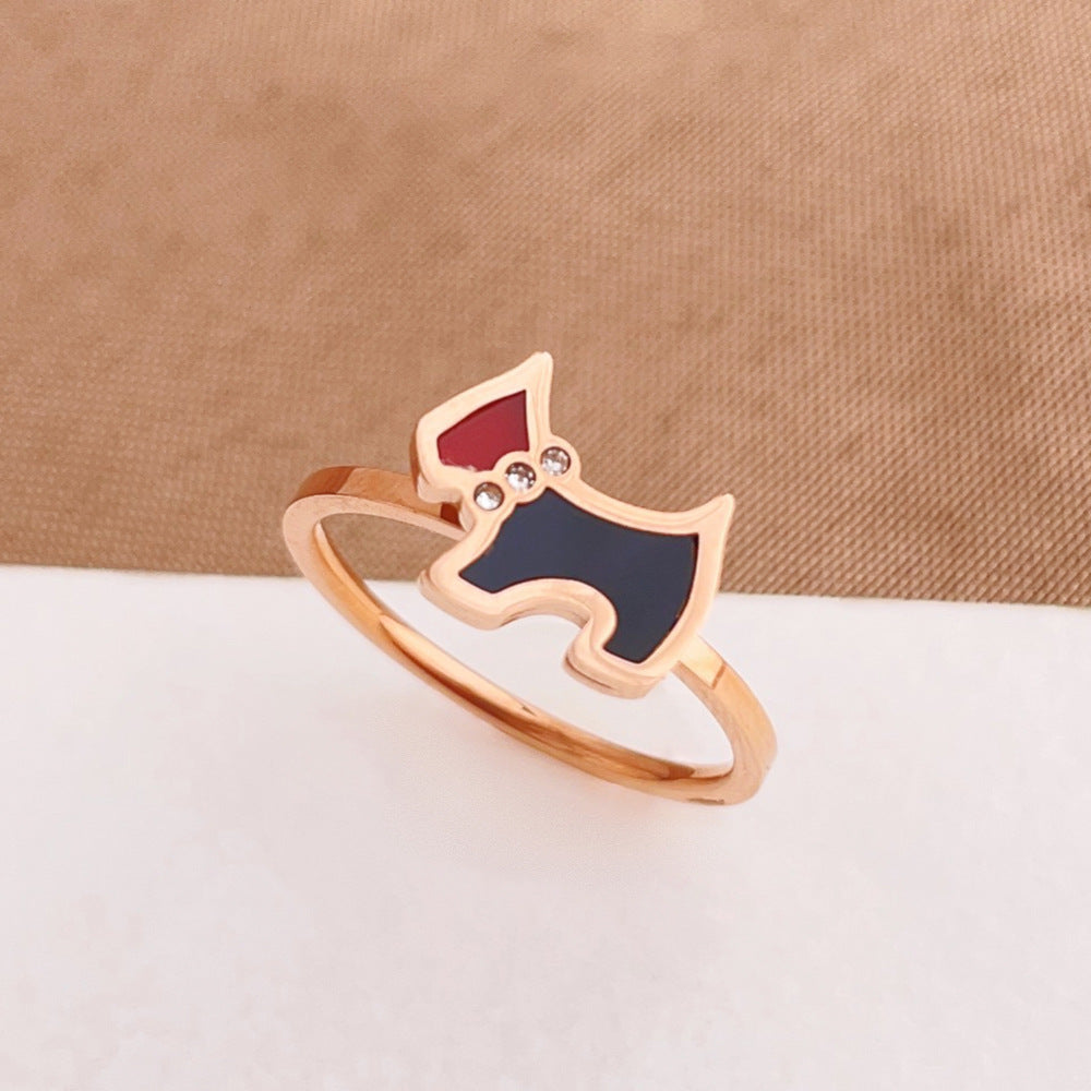 French-Inspired Personalized Dog Ring, Retro Titanium Steel Women’s Jewelry (Rose Gold)