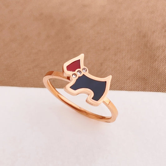 French-Inspired Personalized Dog Ring, Retro Titanium Steel Women’s Jewelry (Rose Gold)