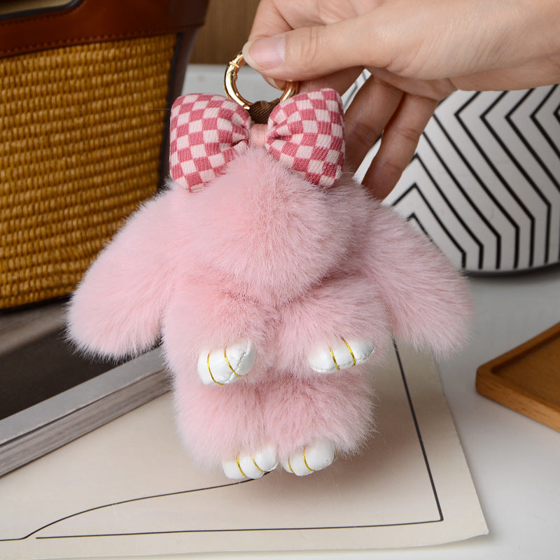 Cartoon Plush Bunny Keychain, Cute 13cm Rabbit Pendant with Bowknot