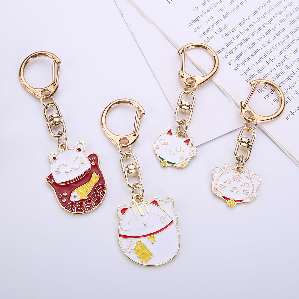 Cartoon Animal Beckoning Cat & Cute Dog Keychain, Alloy Fashion Pendant