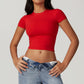 Women’s Short Sleeve Slim Fit Crop Top – Basic Stretch Round Neck Tee