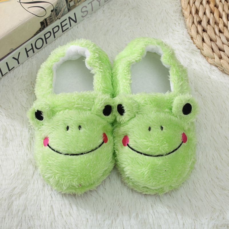 Cozy Jumps: Cute Cartoon Frog Indoor Plush Slippers for Children (Toddler to Pre-Teen).