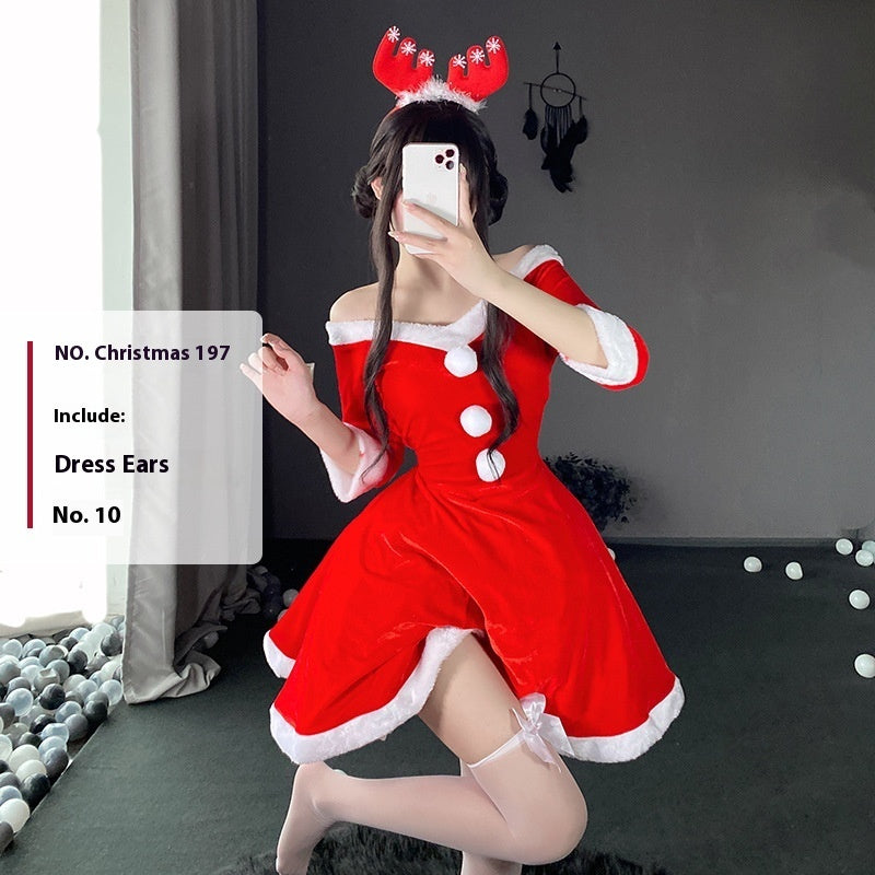 Christmas Bunny Cosplay Uniform, Gold Velvet Women’s Costume Set (Free Size)