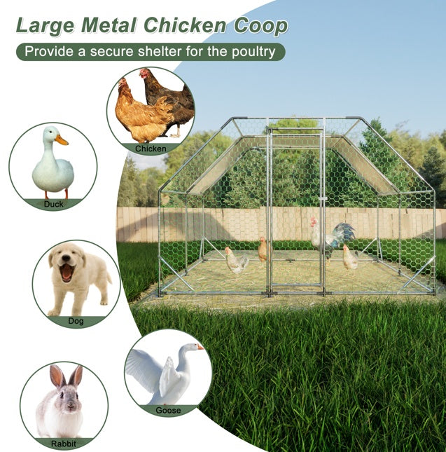 10×13 ft Flat Top Metal Chicken Coop – Heavy-Duty Outdoor Enclosure with Waterproof Tarp