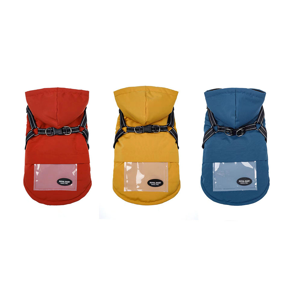 Dog Raincoat with Hat & Suspenders, Anti-Rain Polyester Pet Jacket with Traction Design