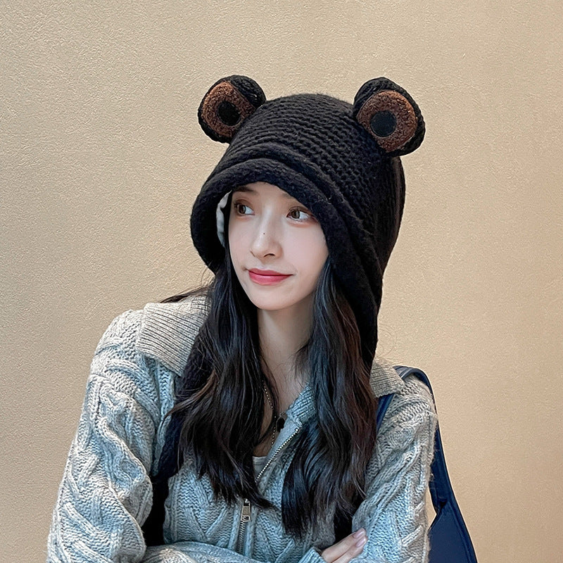 Cozy Chic: Women's Frog Knitted Warmth One-Piece Woolen Hat (One Size).