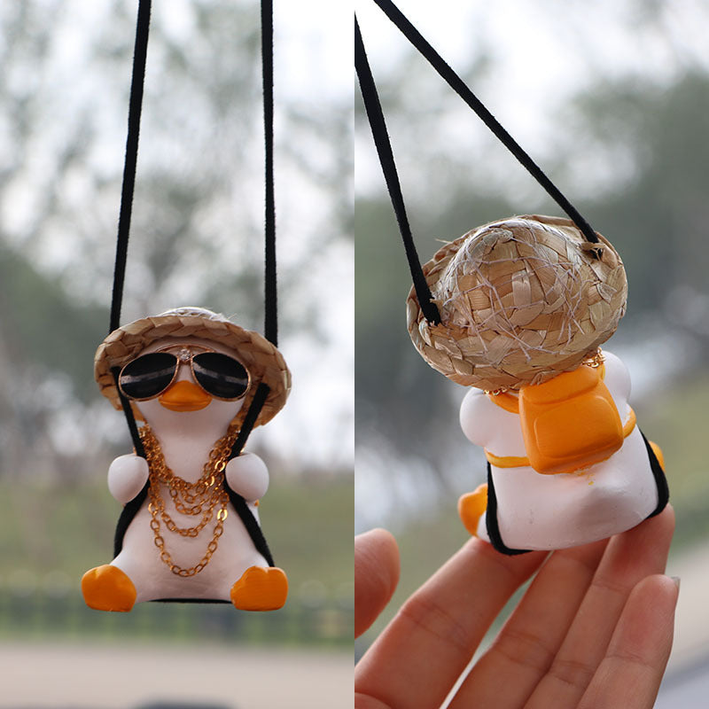 Charming Ride: Cute Anime Little Duck Swing Rearview Mirror Ornament (Resin, Multiple Styles).