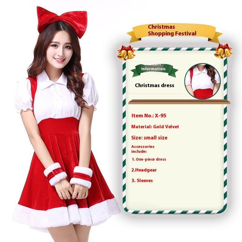Christmas Bunny Cosplay Uniform, Gold Velvet Women’s Costume Set (Free Size)