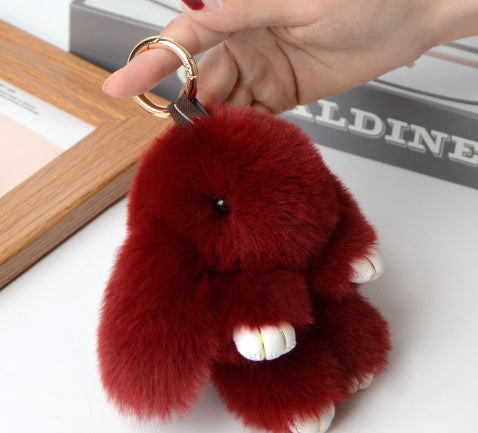 15cm Cute Plush Bunny Keychain, Genuine Rex Rabbit Fur Pom Pom Bag Charm