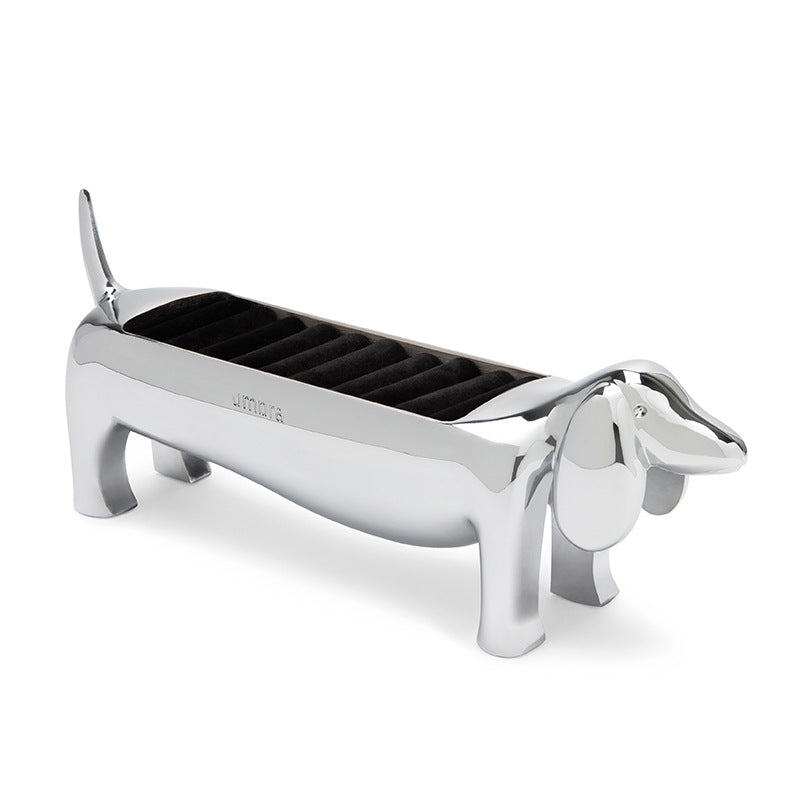 Sausage Dog Ring Storage Stand, Chrome Zinc Alloy Jewelry Display Holder