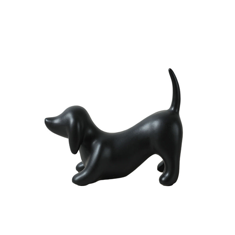 Minimalist Ceramic Dog Ornament, Modern Black, White & Metallic INS-Style Home Decor (Large & Small Sizes)