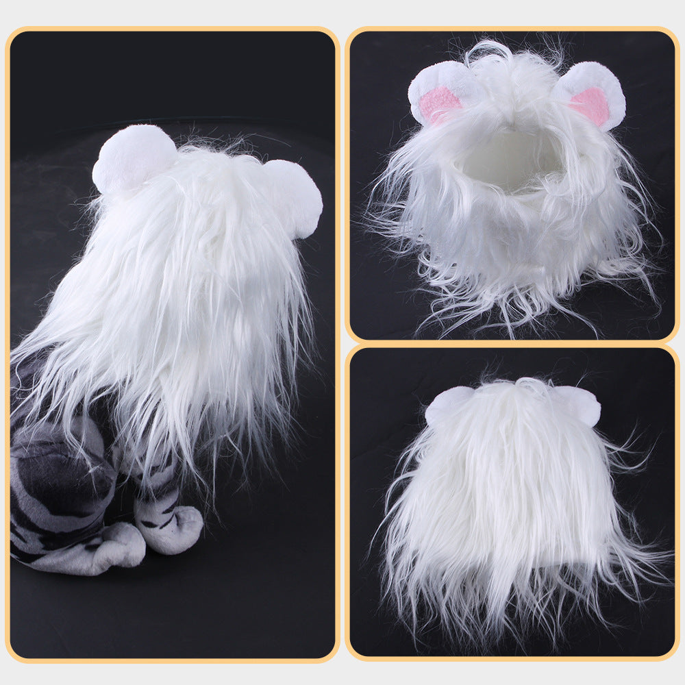 Lion Mane Wig Hat for Pets, Fashion Plush Head Cover for Cats & Dogs (Halloween Costume)