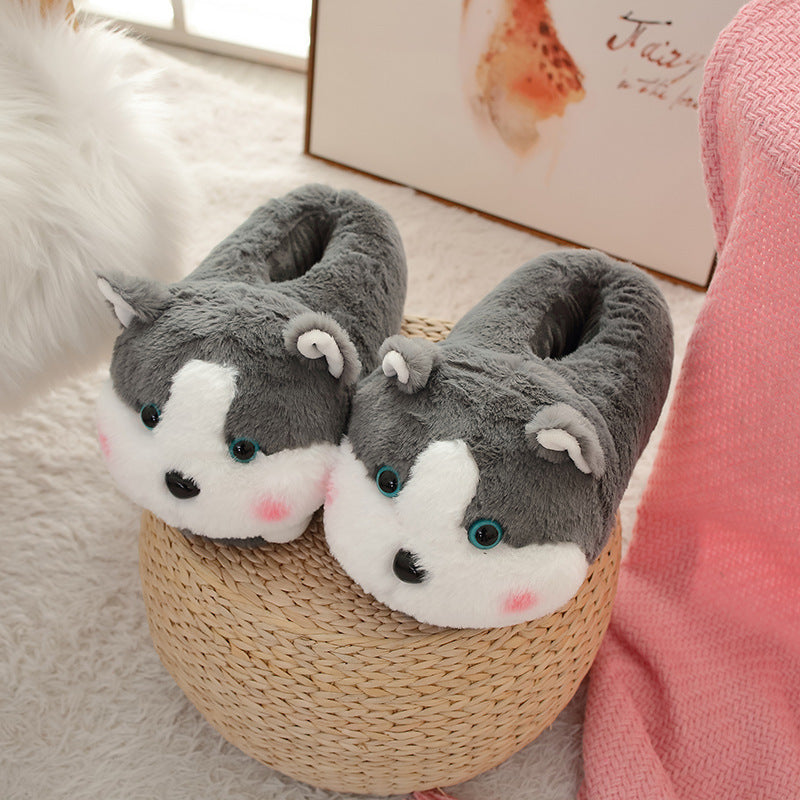 Winter Warm Home Floor Animal Dog Slippers, Plush Indoor Shoes (One Size 36–43)