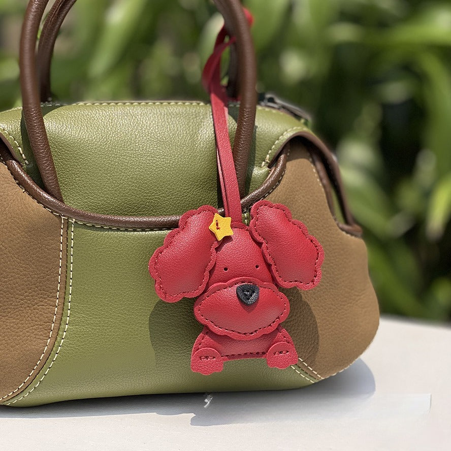 Curly Dog Keychain, PU Leather Pendant Charm (Half-Handmade)