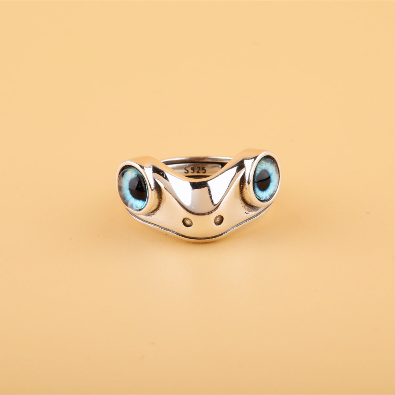 Vintage Whimsy: $\mathbf{925}$ Sterling Silver Cute Live Mouth Frog Adjustable Ring.