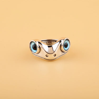 Vintage Whimsy: $\mathbf{925}$ Sterling Silver Cute Live Mouth Frog Adjustable Ring.