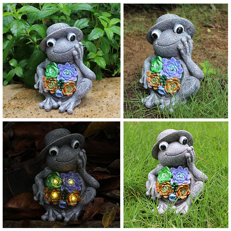 Night Garden Whimsy: Luminous Solar Lamp Hat Frog Outdoor Courtyard Decoration.