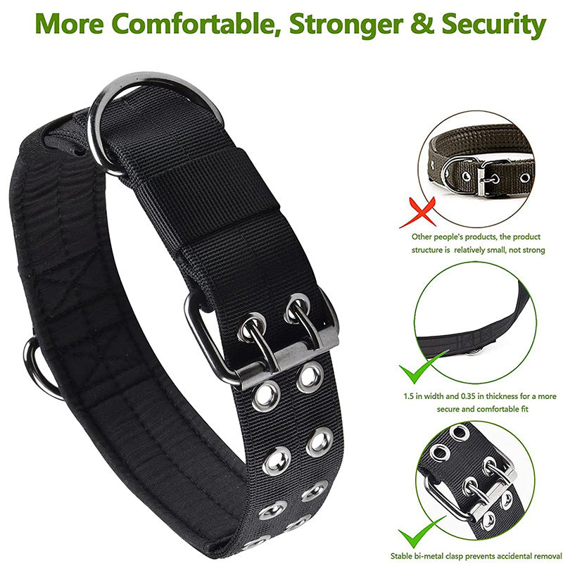 OneTigris Military Adjustable Dog Collar, Heavy-Duty Tactical Collar with Metal D-Ring & Buckle (M–XL)