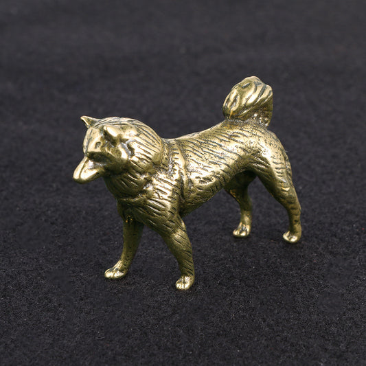 Old Solid Brass Zodiac Dog Ornament, Pure Copper Chinese-Style Decorative Statue