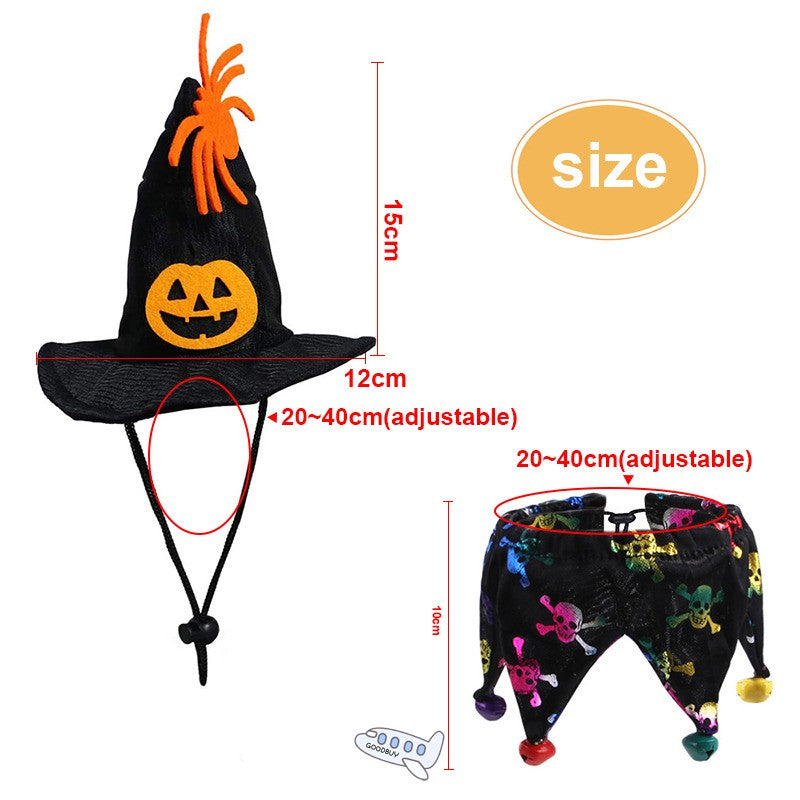 Halloween Witch Hat & Collar Set, Funny Party Cosplay Costume for Cats & Small Dogs
