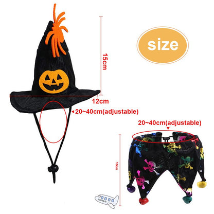 Halloween Witch Hat & Collar Set, Funny Party Cosplay Costume for Cats & Small Dogs