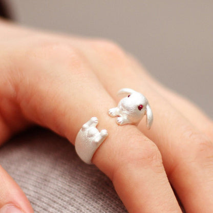 Three-Dimensional Bunny Ring, Women’s Cute Alloy Cartoon Rabbit Ring (Adjustable)