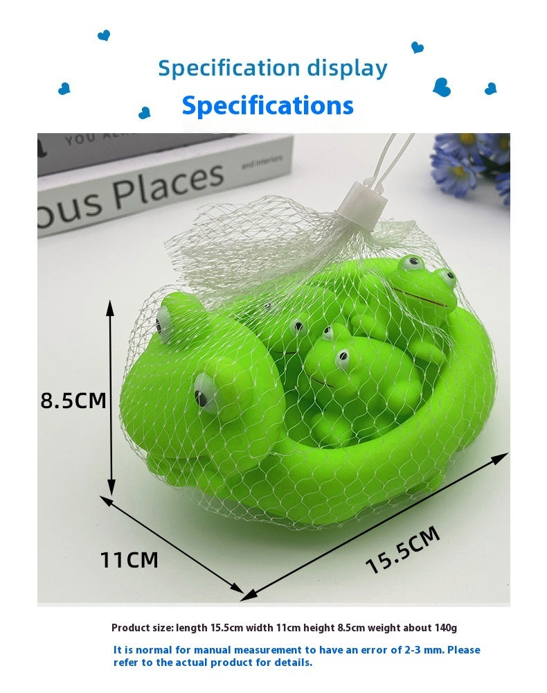 Bath Time Fun: Cartoon Vinyl Mother Frog Net Pocket Squeezing Toy Set ($\mathbf{0-3}$ Years).