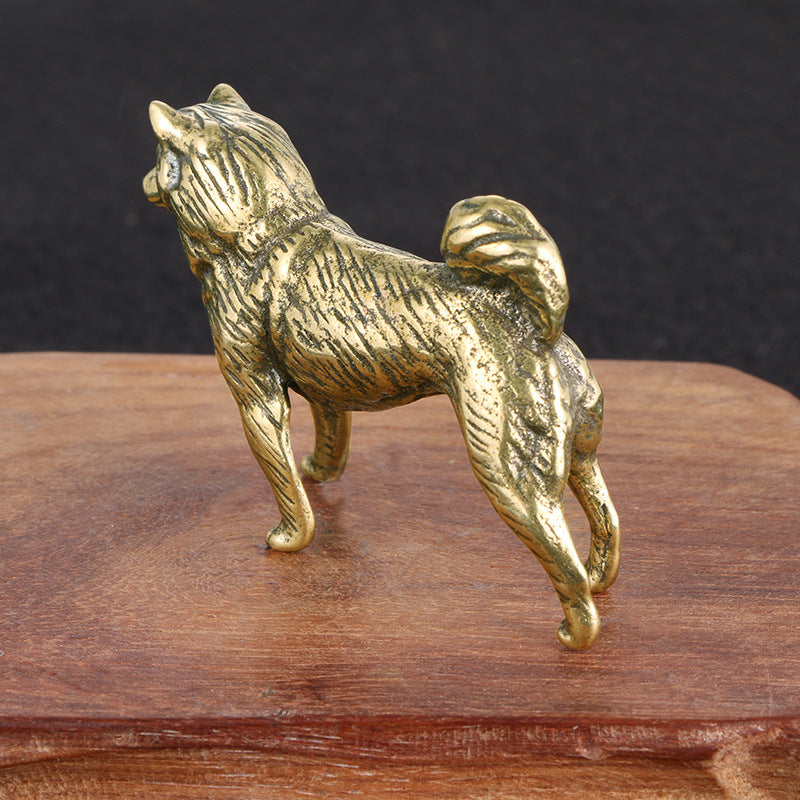 Old Solid Brass Zodiac Dog Ornament, Pure Copper Chinese-Style Decorative Statue