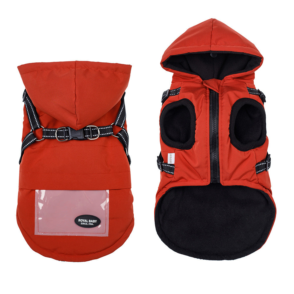 Dog Raincoat with Hat & Suspenders, Anti-Rain Polyester Pet Jacket with Traction Design