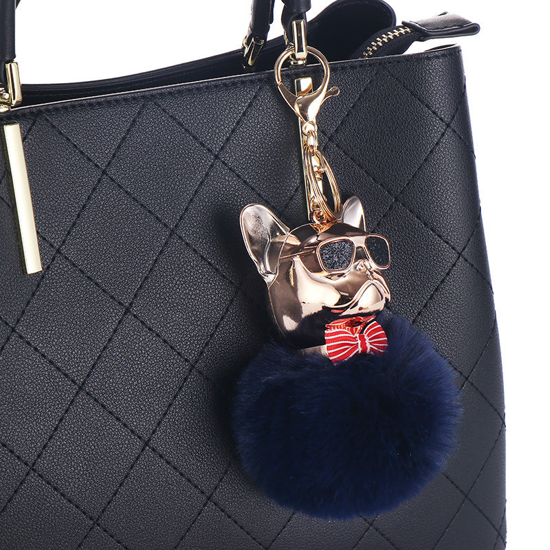 French Fighting Dog Car Ornament, Cute Dog Keychain Hair Ball Bag Pendant