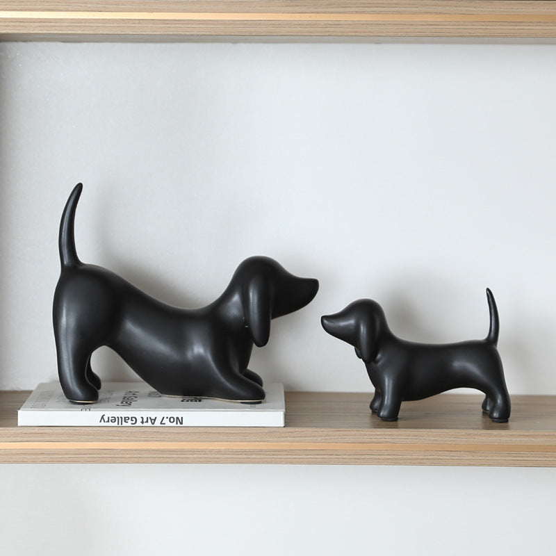 Minimalist Ceramic Dog Ornament, Modern Black, White & Metallic INS-Style Home Decor (Large & Small Sizes)