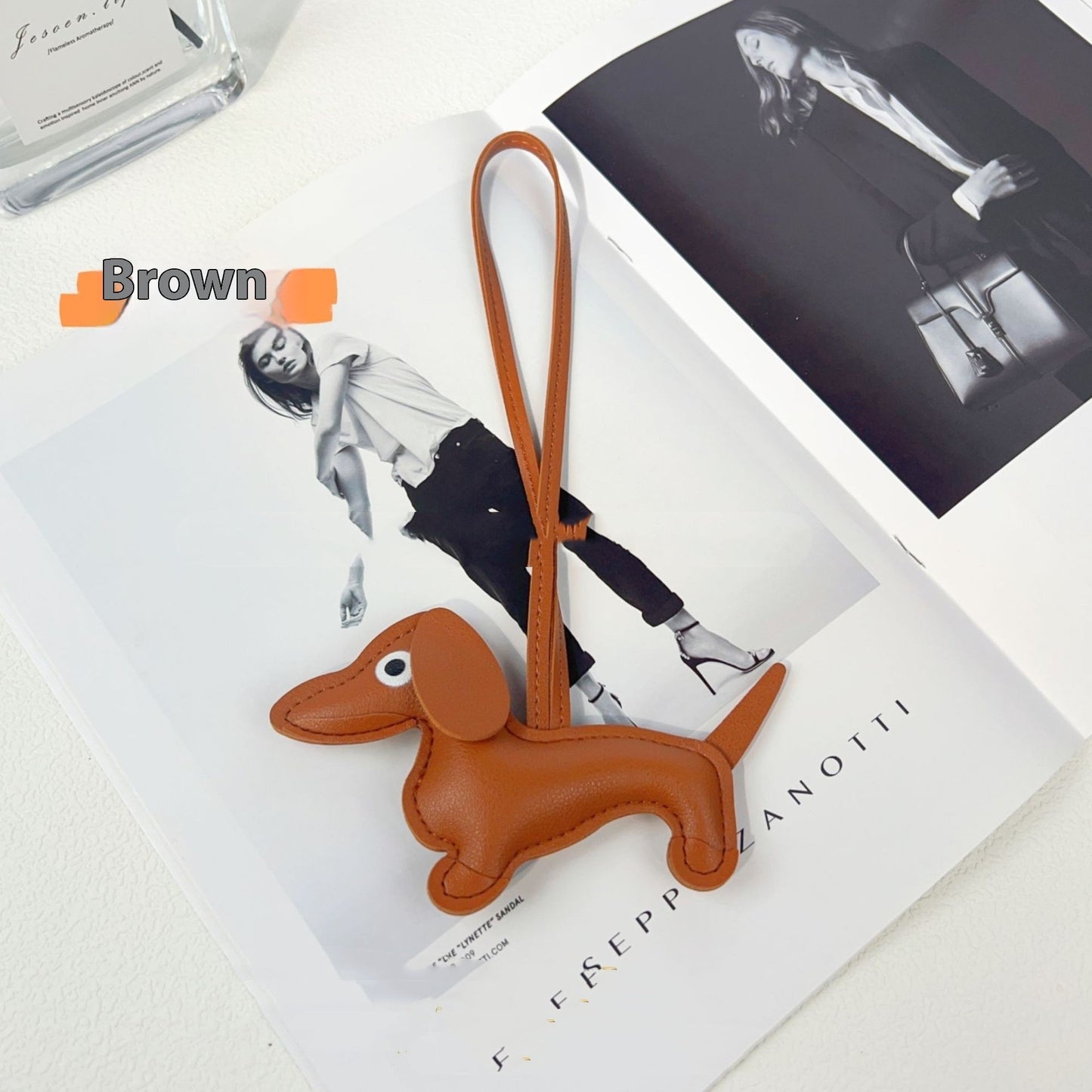 Sausage Dog Carrying Strap Bag Ornament, PU Leather Hanging Accessory