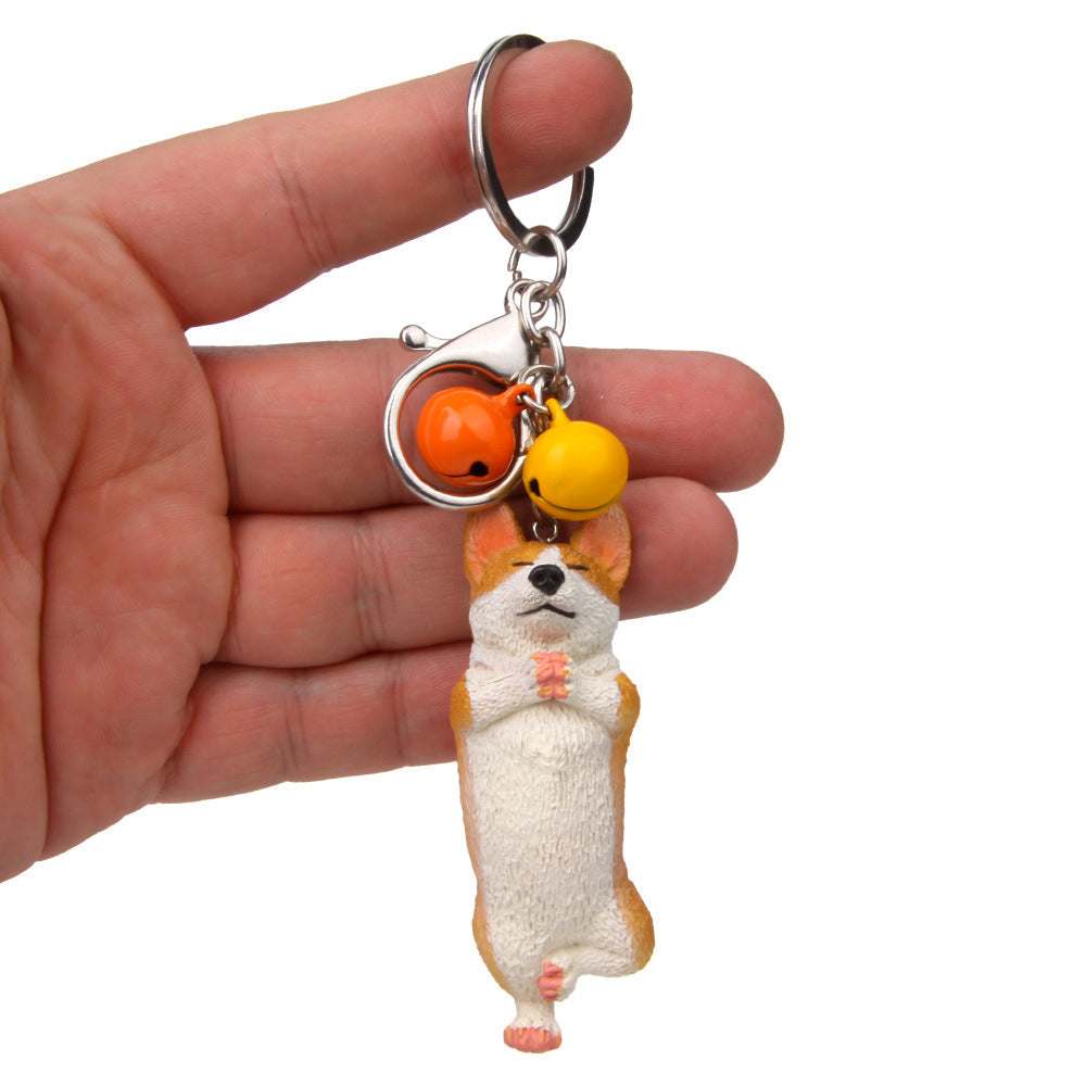 Yoga Dog Independent Corgi Bell Keychain, PVC Resin Climbing Dog Pendant