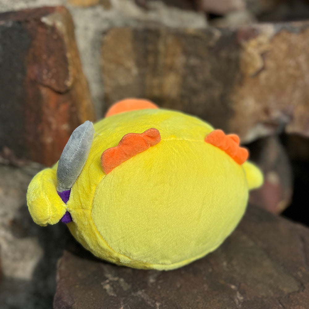 Edgy Cuddles: Cute Knife-holding Small Yellow Duck Plush Doll Pillow (Teenager Appeal).