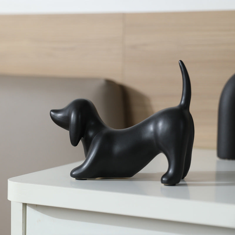 Minimalist Ceramic Dog Ornament, Modern Black, White & Metallic INS-Style Home Decor (Large & Small Sizes)