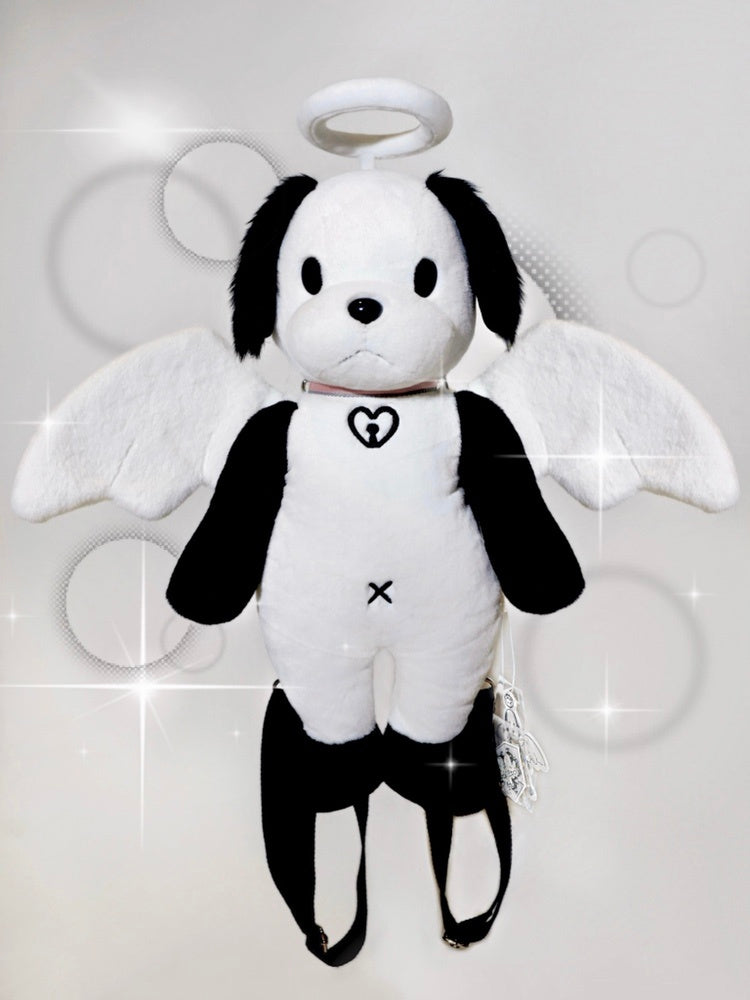 Heavenly Hugs: Angel Dog Plush Doll Backpack (Soft Imitation Rabbit Hair, Zipper Closure).