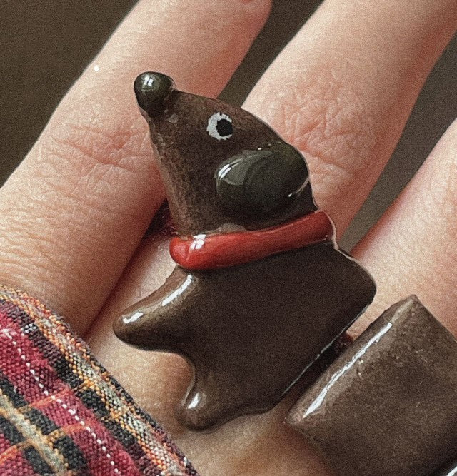 Dachshund Dog Ring, Handmade Ceramic Pet-Themed Jewelry