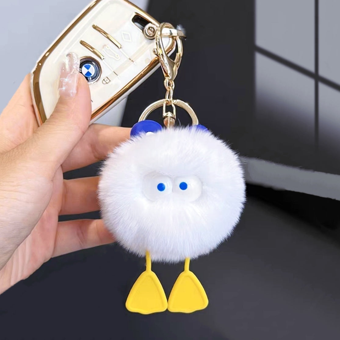Luxuriously Soft: Real Rex Rabbit Fur Cute Little Duck Car Key Ring.